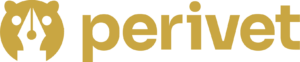 Logotipo de Perivet en dorado con forma de oso y pluma